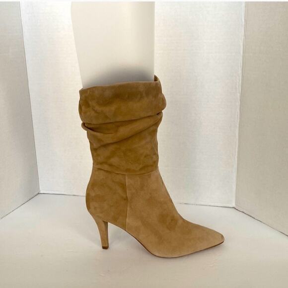 NWOT Vince Camuto Sonbela Ruched Camel Light Brown Suede Boots in Size 9.5. - Picture 5 of 5